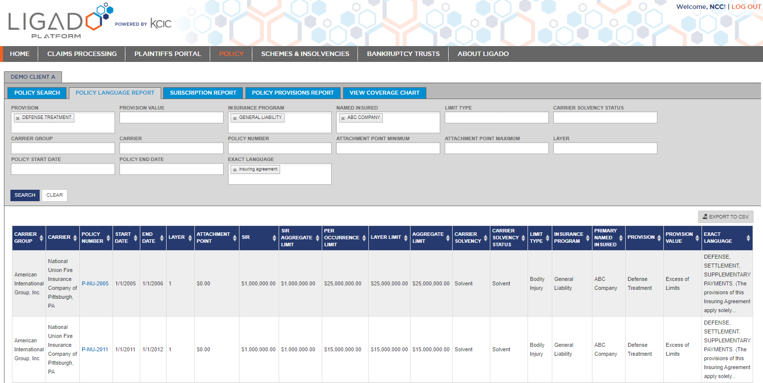 Search for exact language contained in the policies. 